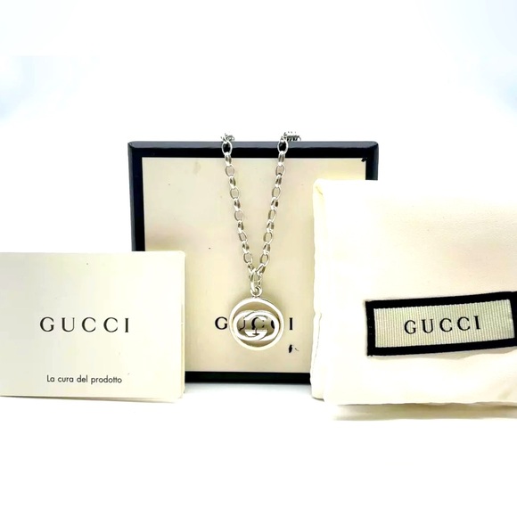 293 Gucci GG Interlocking Logo Silver 925 Necklace - Picture 1 of 7